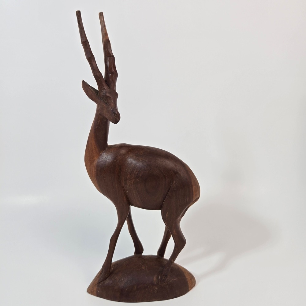 Vintage Hand Carved Wood Gazelle Antelope Figurine Mid Century Modern Decor 12"